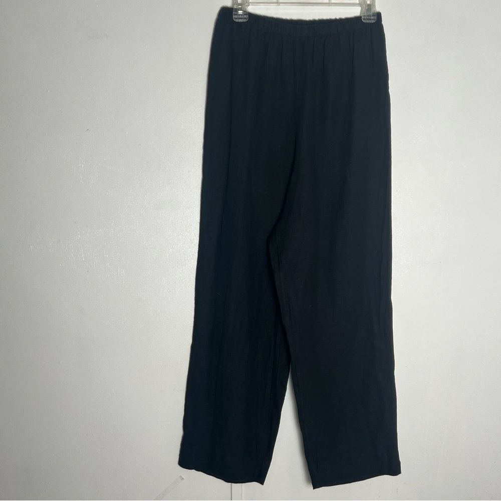 Bryan Walker Wide Leg Black Linen High Rise Crop Ankle Pant Pull On Elastic M